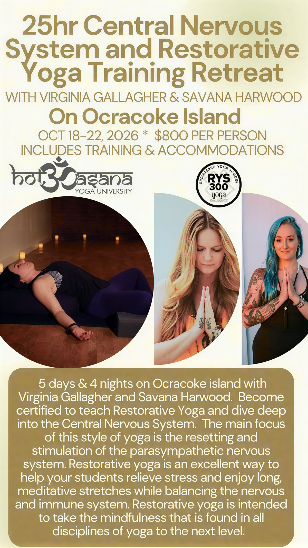 25 timer | Læreruddannelsesretreat i det centrale nervesystem og restorativ yoga på Ocracoke Island